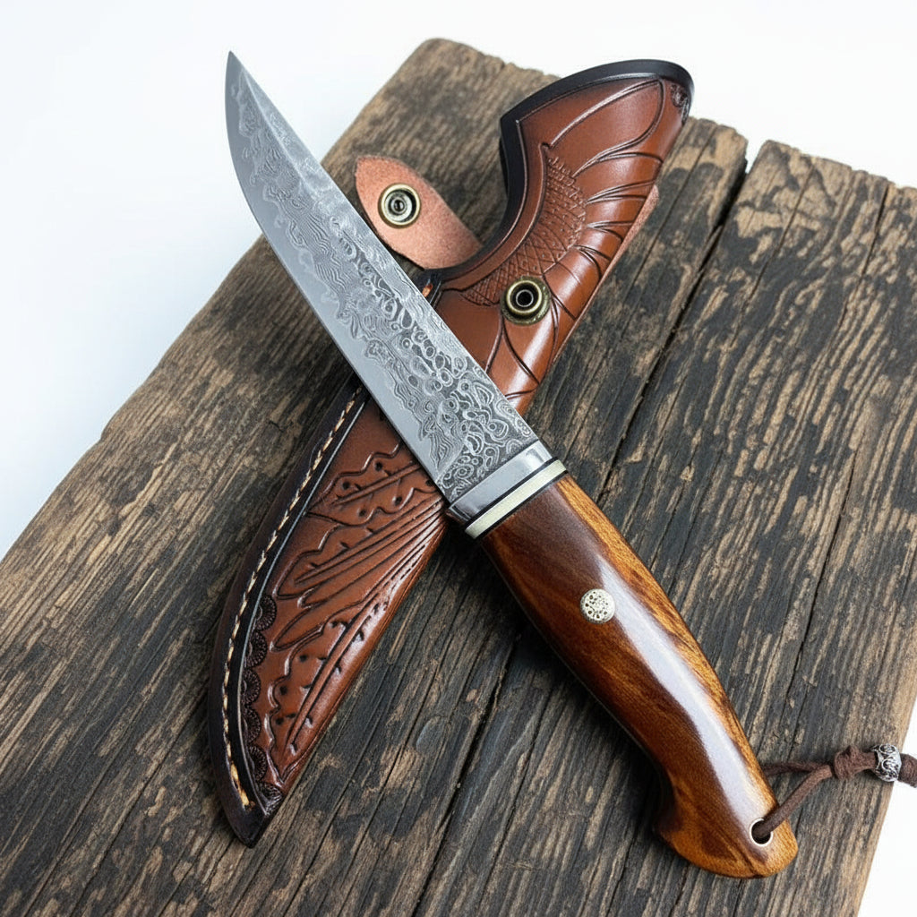 Damascus Steel Folding Knife – Handmade EDC Pocket Knife for Men | Ironwood Handle Gift Knife
