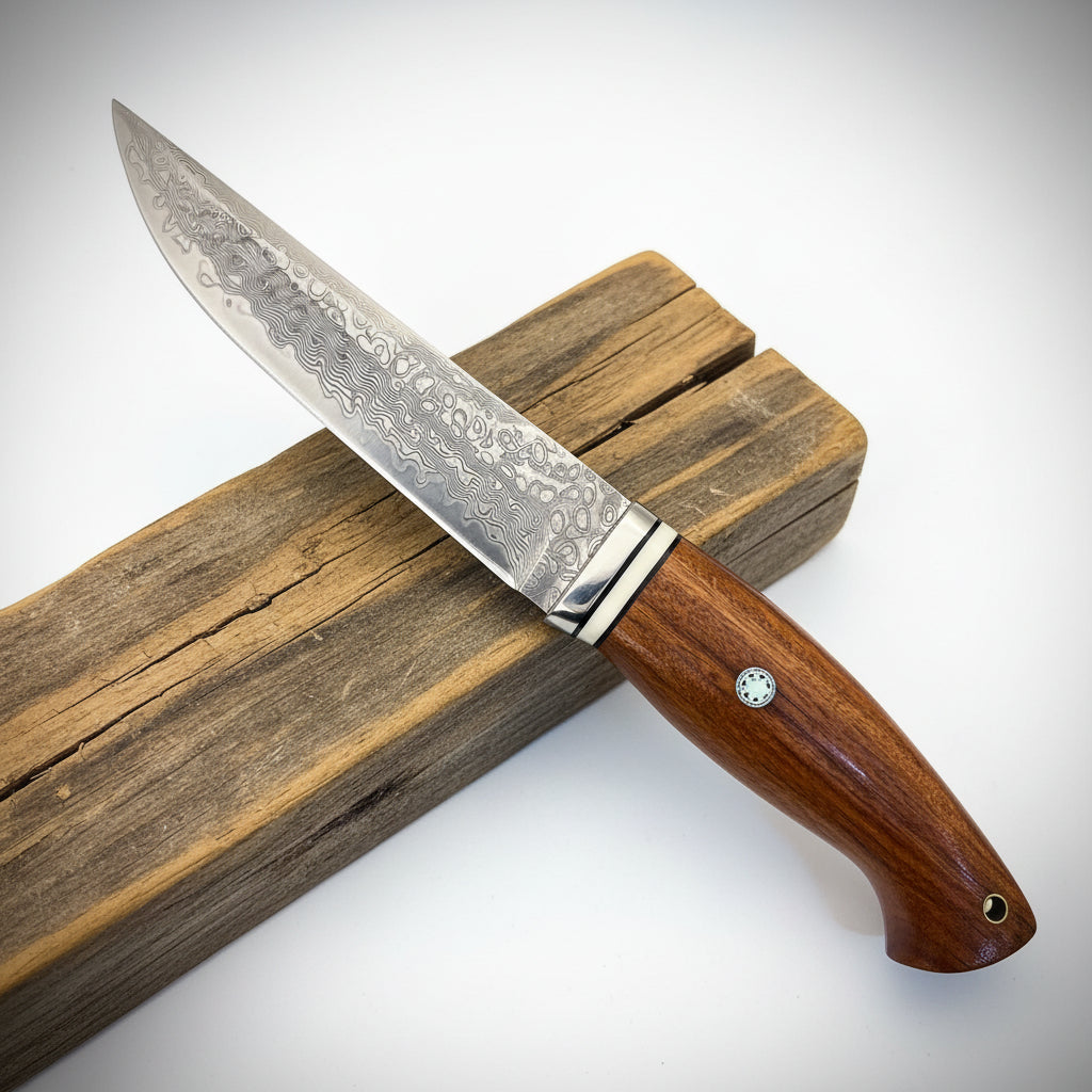 Damascus Steel Folding Knife – Handmade EDC Pocket Knife for Men | Ironwood Handle Gift Knife