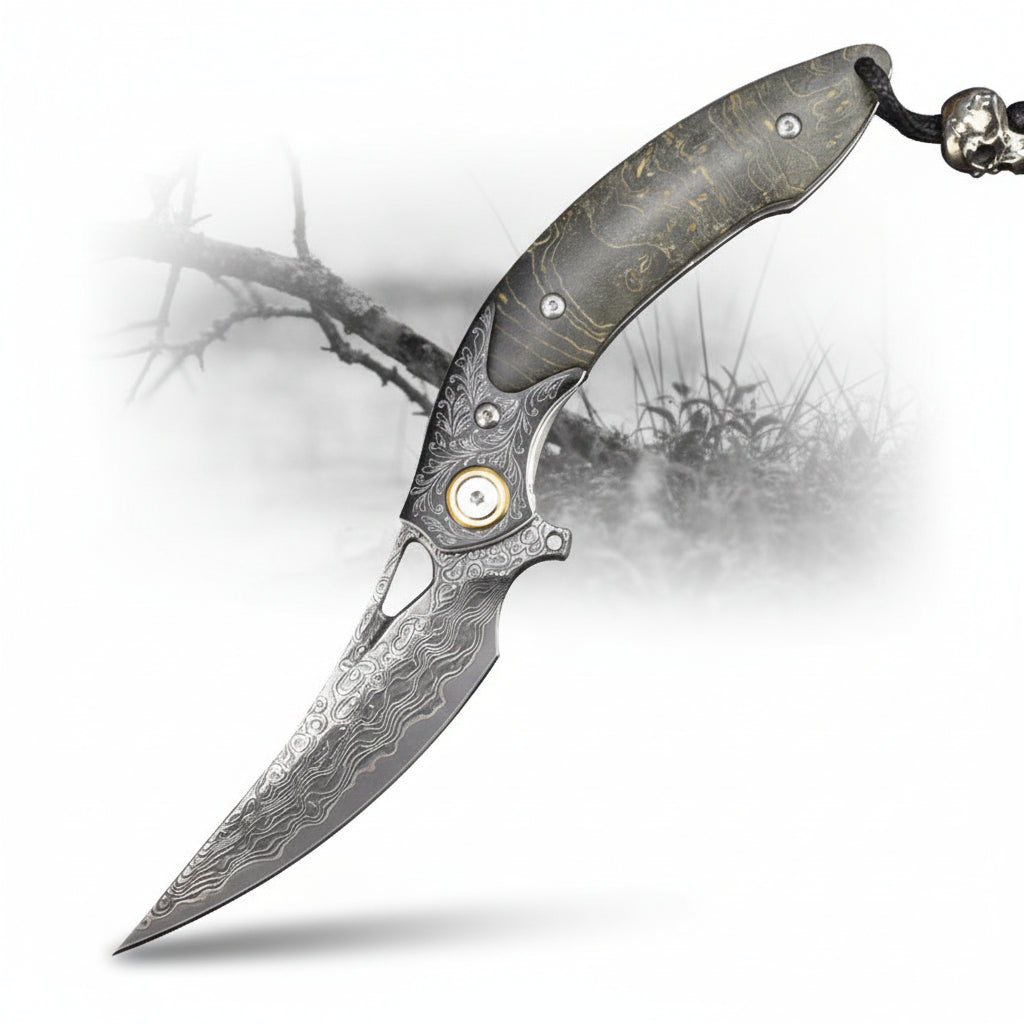 Damascus Steel Folding Knife – Handmade Multi-Function Pocket Knife for Men | EDC & Gift Knife