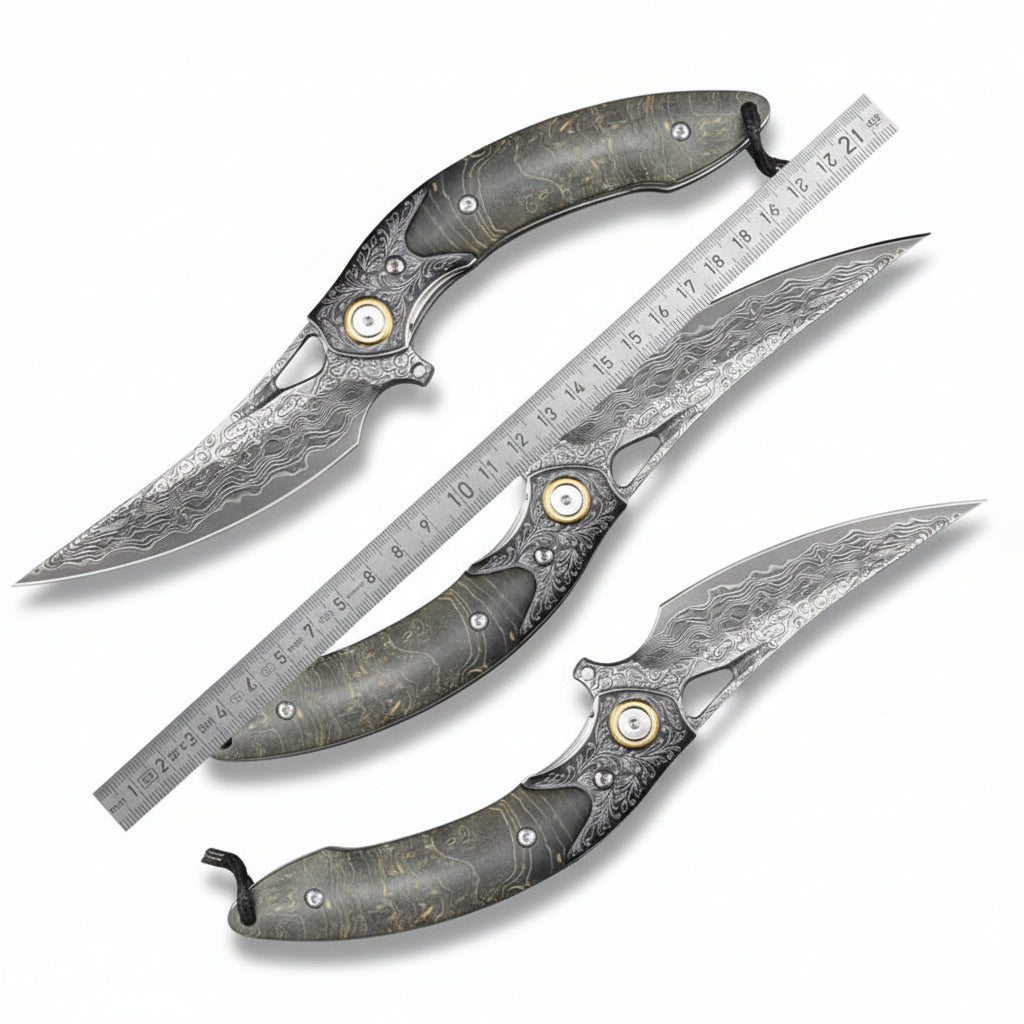 Damascus Steel Folding Knife – Handmade Multi-Function Pocket Knife for Men | EDC & Gift Knife