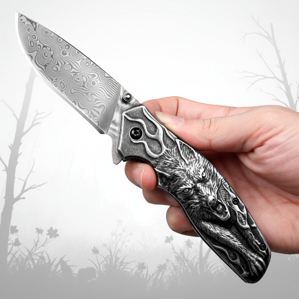 Damascus Steel Folding Knife – Handmade Pocket Knife for Men, EDC & Gift