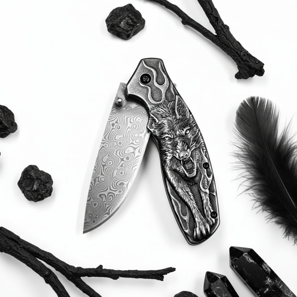 Damascus Steel Folding Knife – Handmade Pocket Knife for Men, EDC & Gift