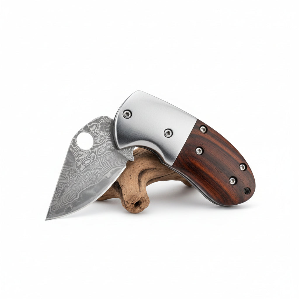 Mini Damascus Steel Folding Knife – Compact EDC Pocket Knife for Men | Gift Knife