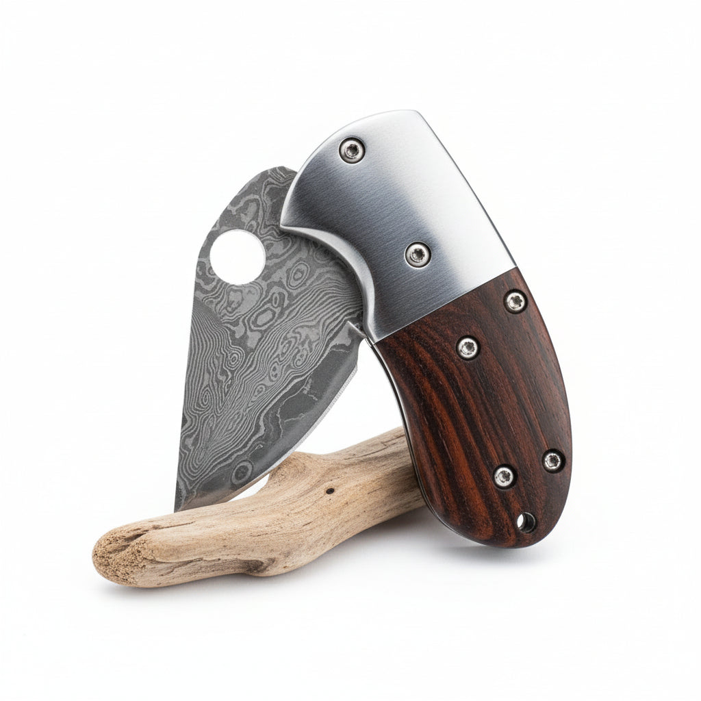 Mini Damascus Steel Folding Knife – Compact EDC Pocket Knife for Men | Gift Knife