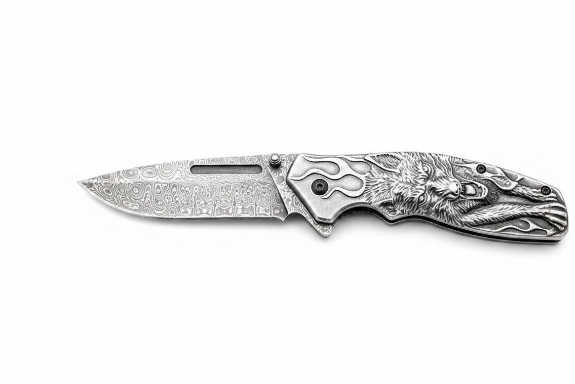 Damascus Steel Folding Knife – Handmade Pocket Knife for Men, EDC & Gift